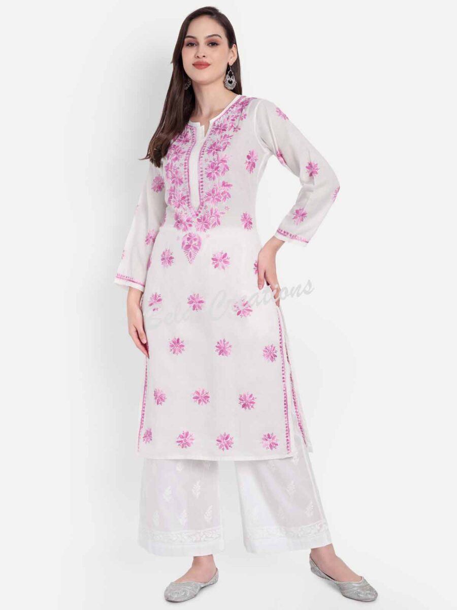 chikankari cotton straight kurta