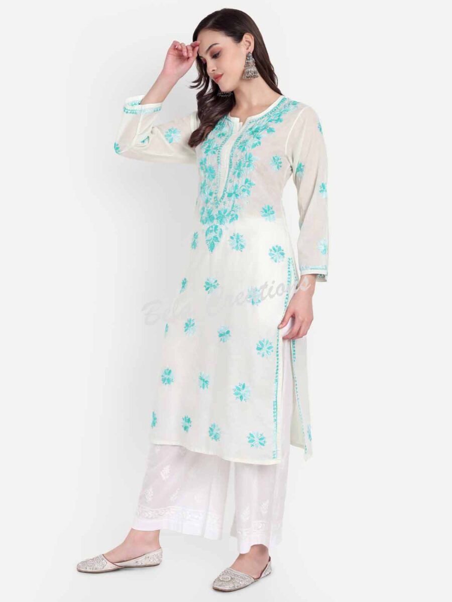 chikankari cotton straight kurta