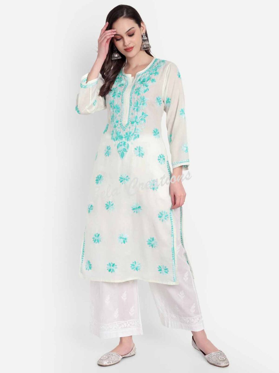 chikankari cotton straight kurta