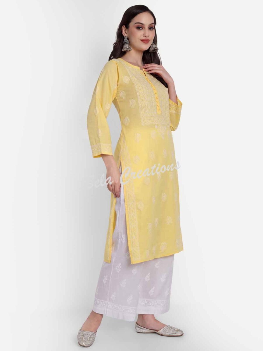 chikankari cotton straight kurta