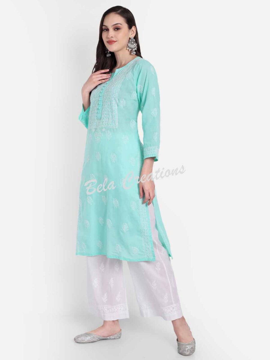 chikankari cotton straight kurta