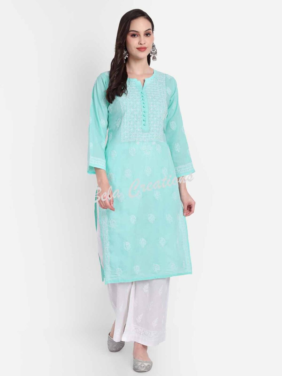 chikankari cotton straight kurta