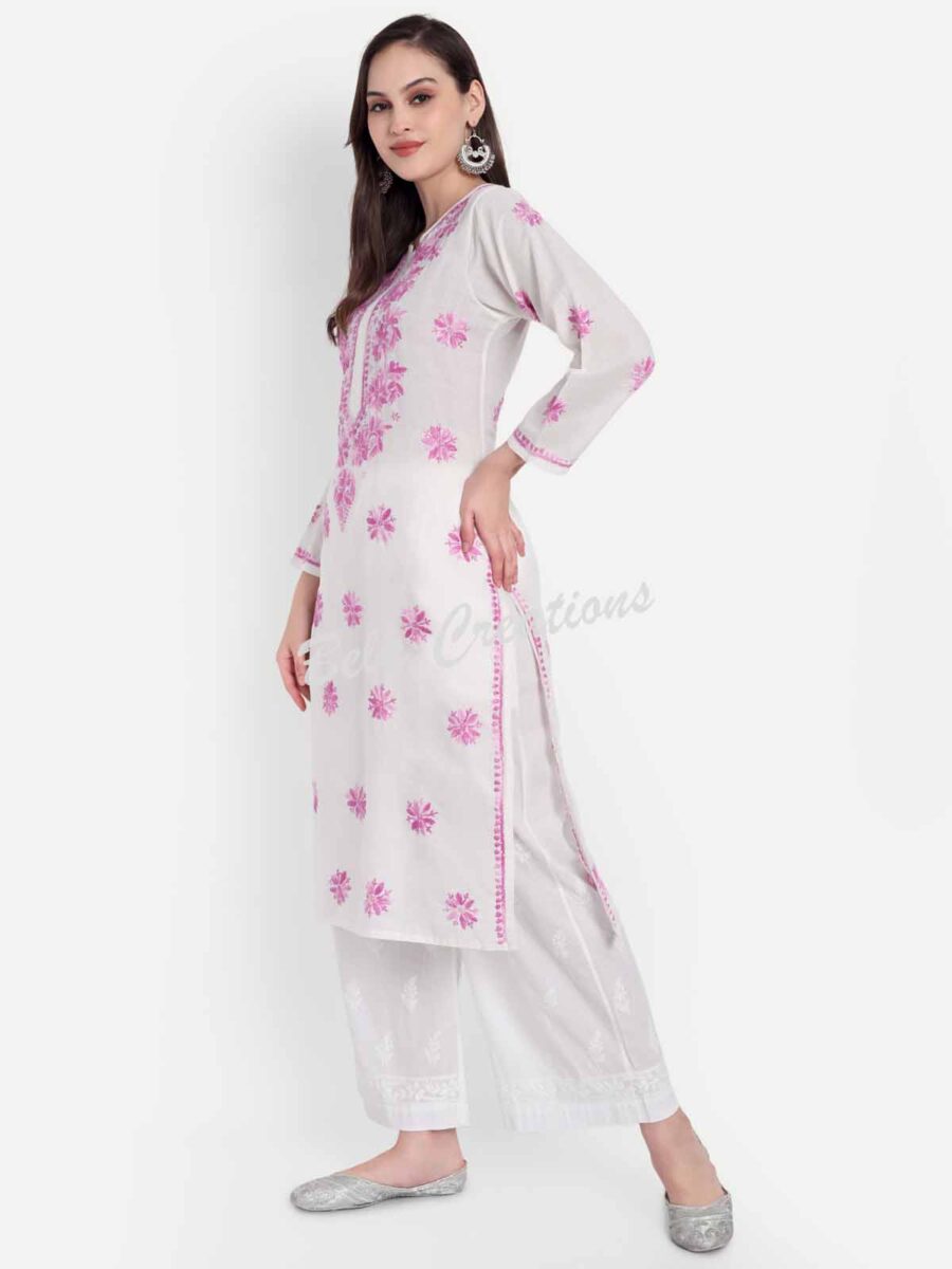 chikankari cotton straight kurta