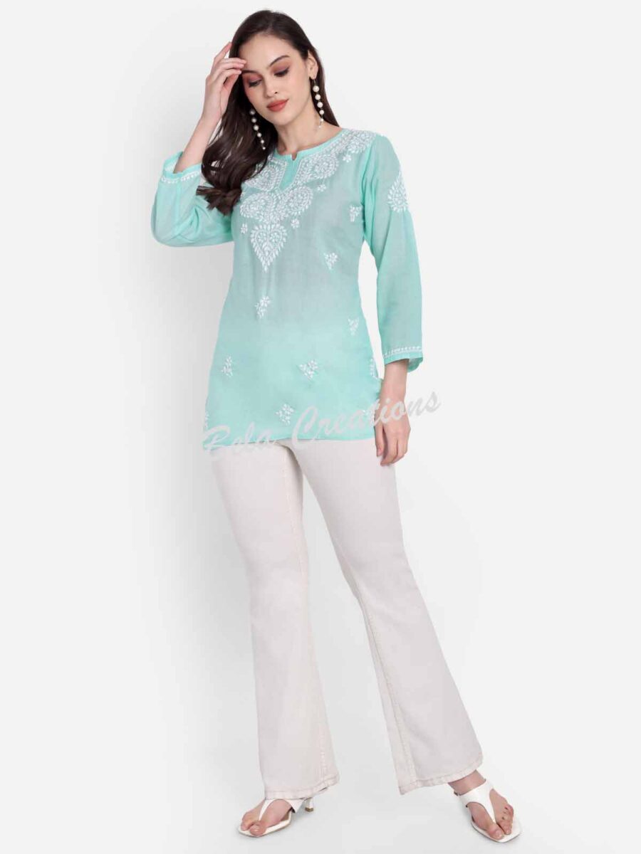 chikankari short cotton kurta