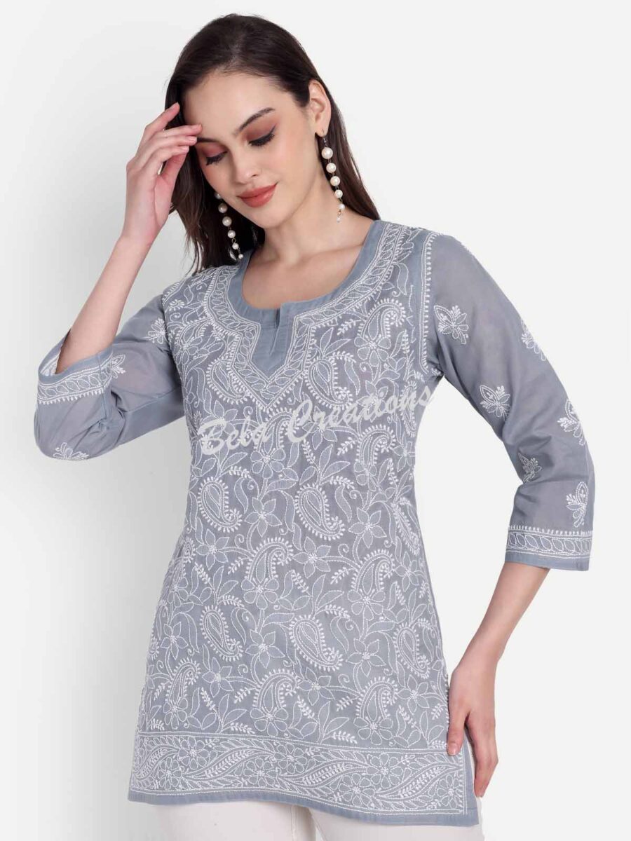 chikankari short cotton kurta