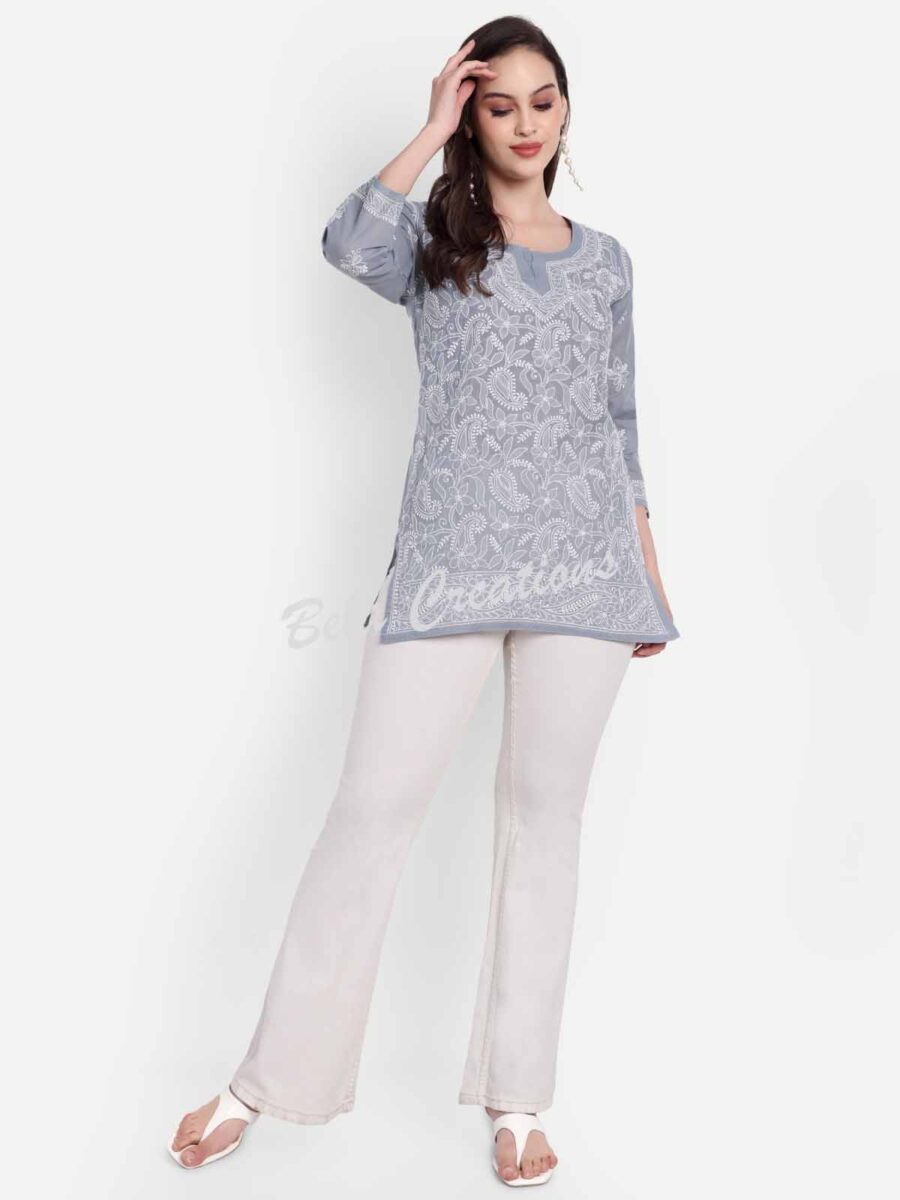 chikankari short cotton kurta