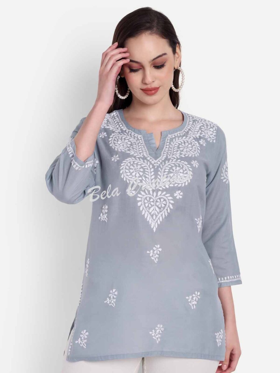 chikankari short cotton kurta