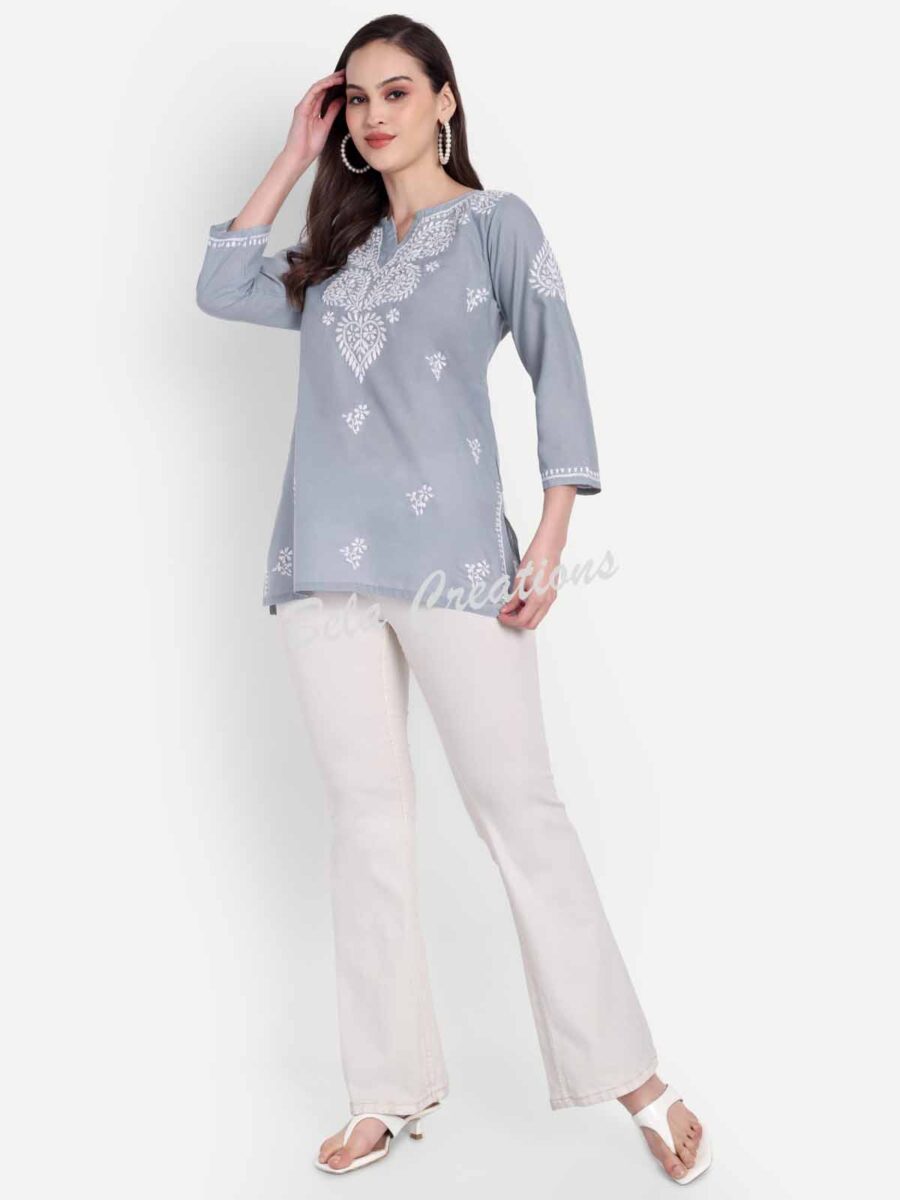 chikankari short cotton kurta