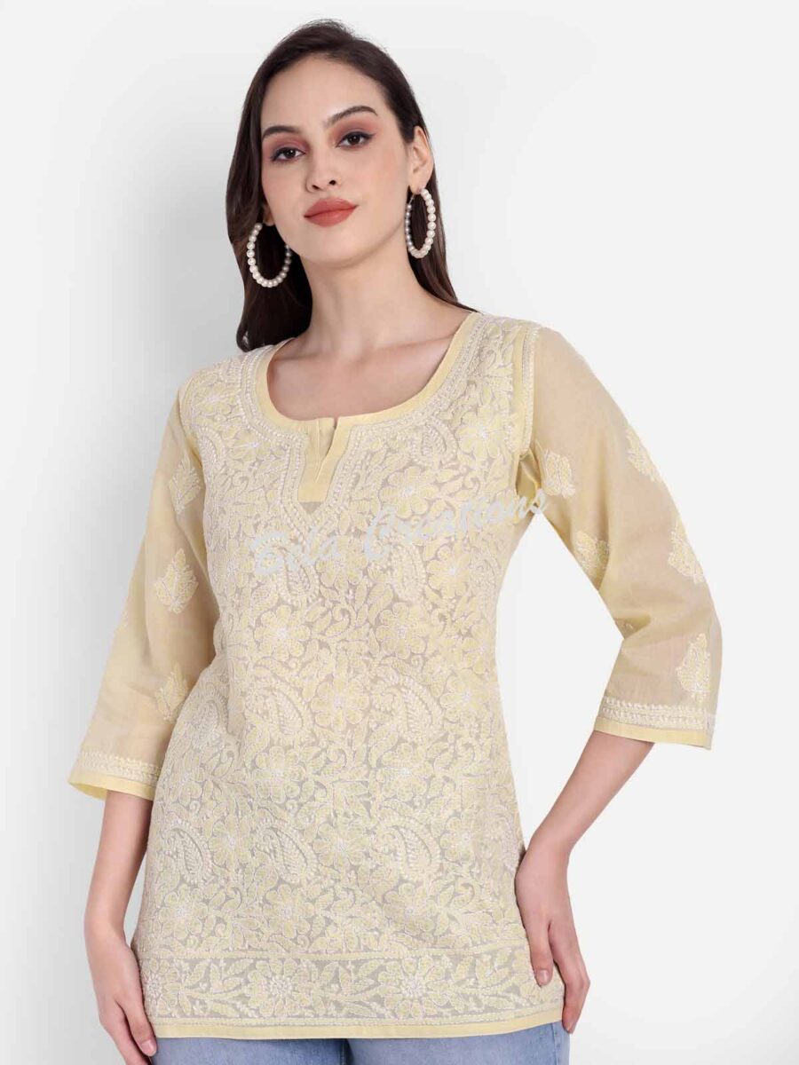 chikankari short cotton kurta
