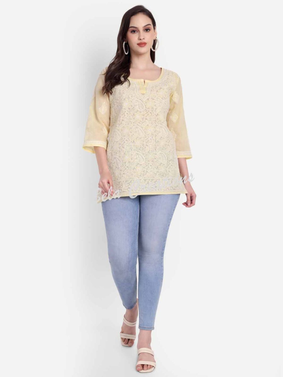 chikankari short cotton kurta