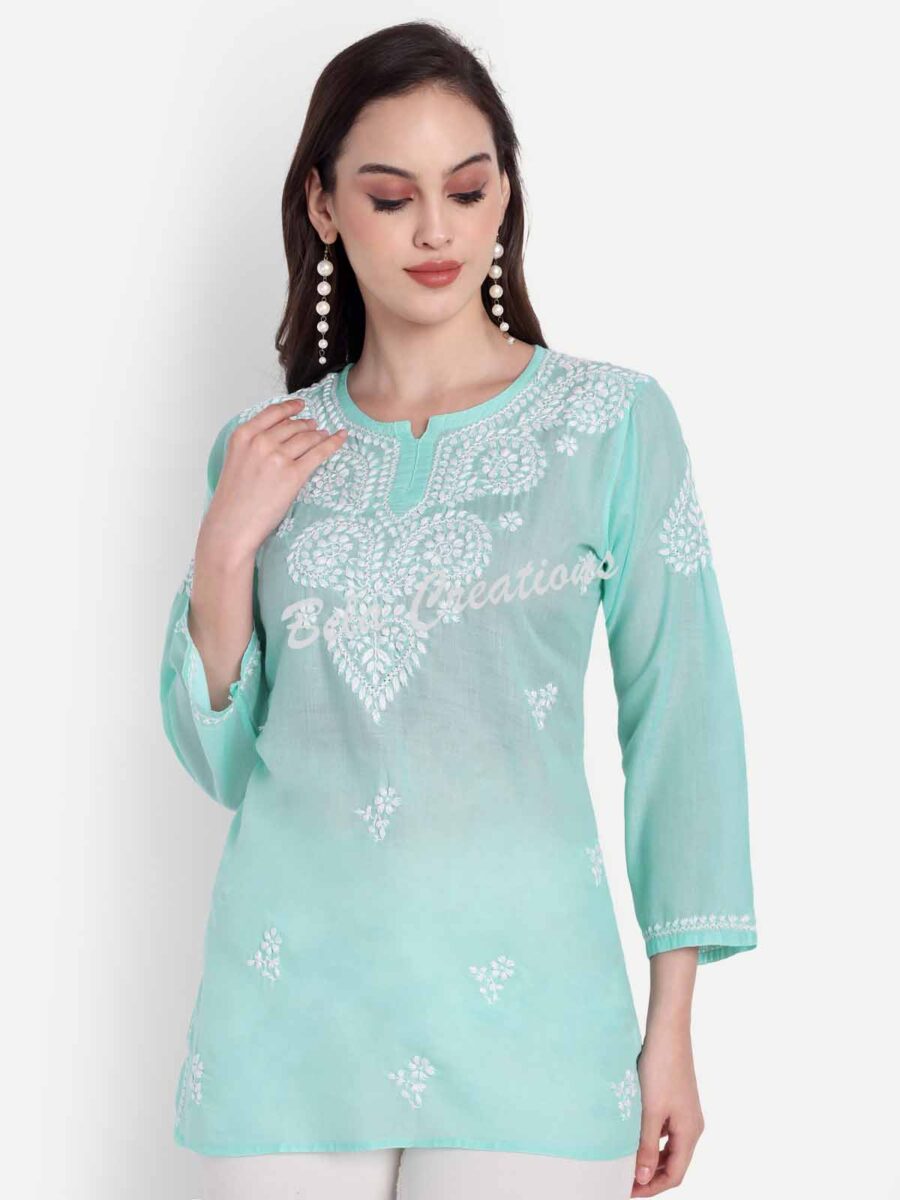 chikankari short cotton kurta