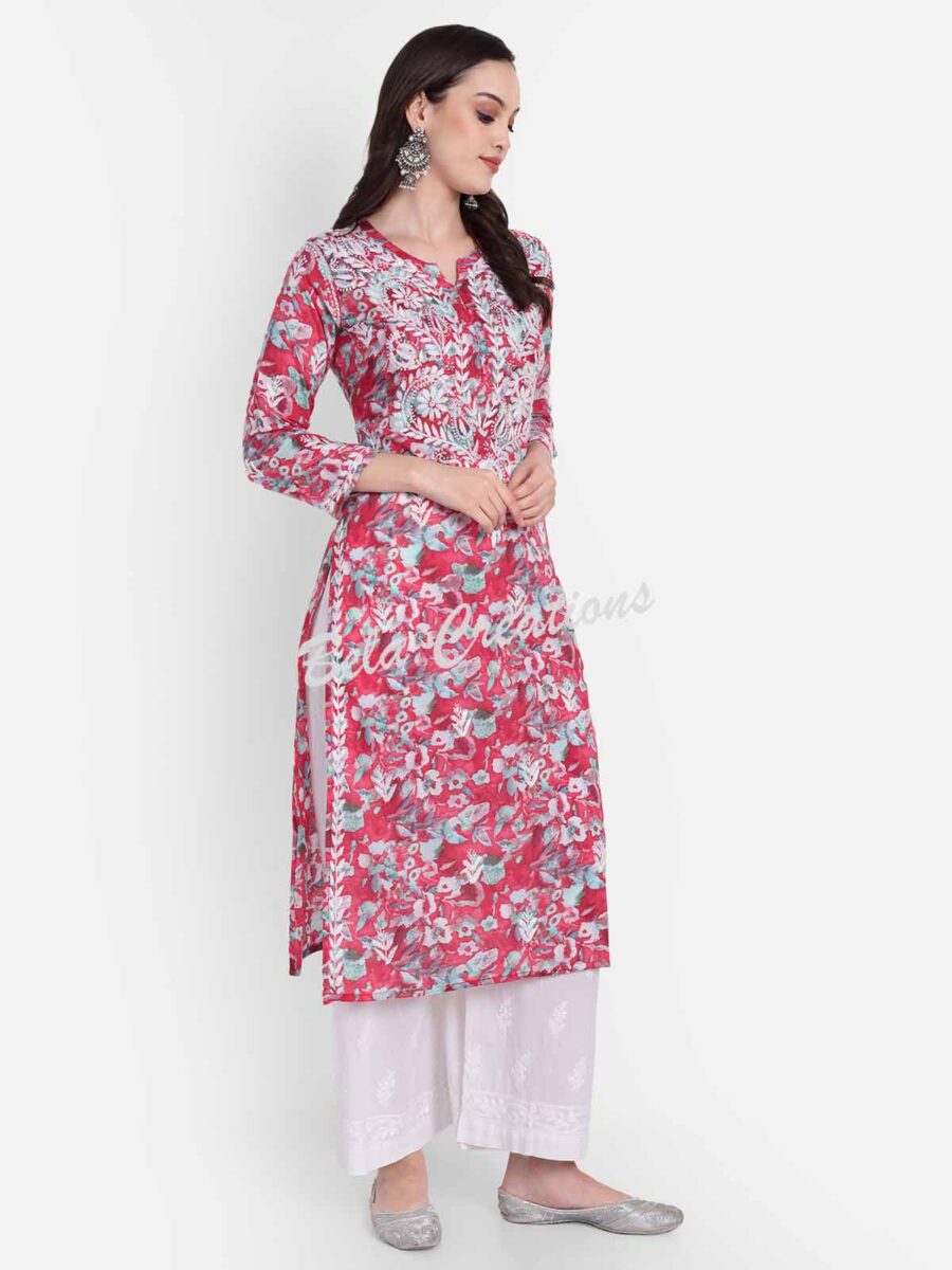 cotton chikankari printed long kurta