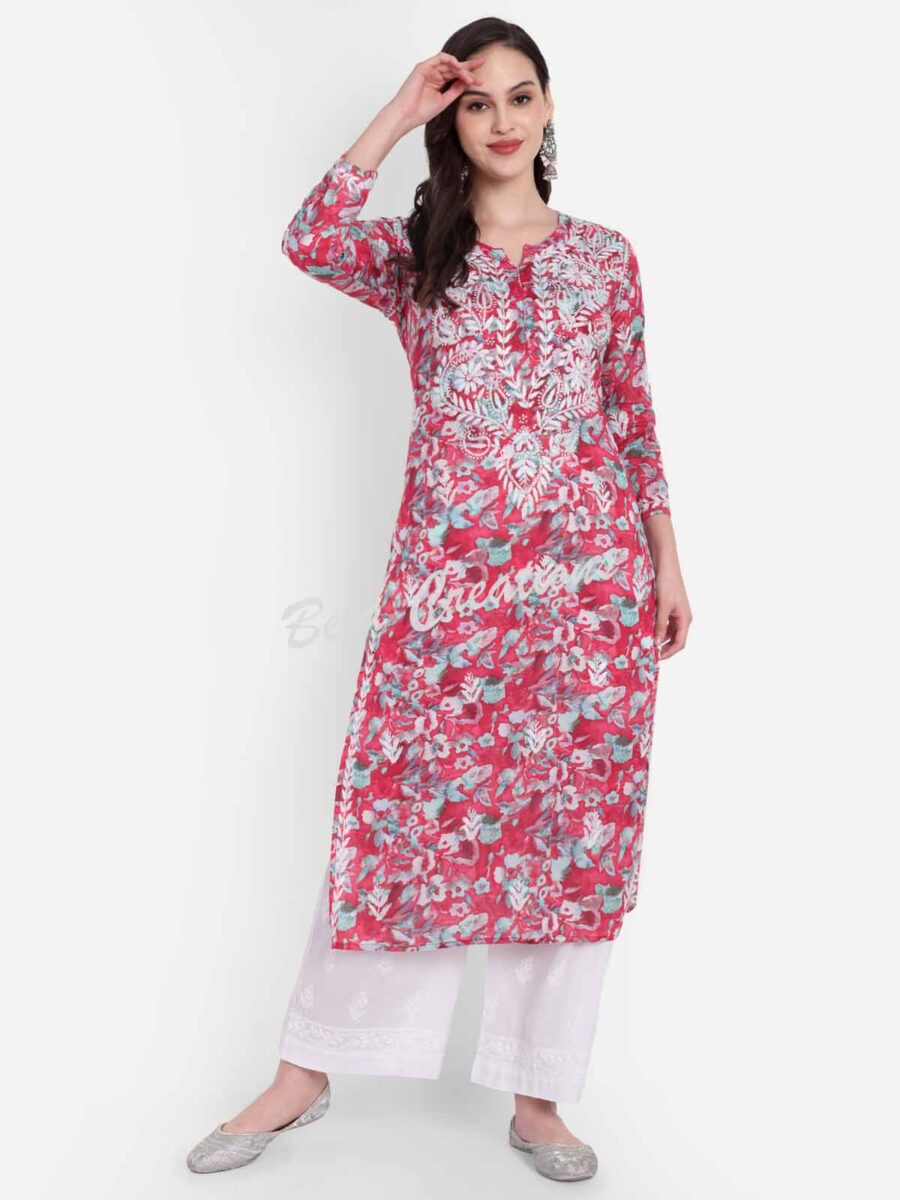 cotton chikankari printed long kurta