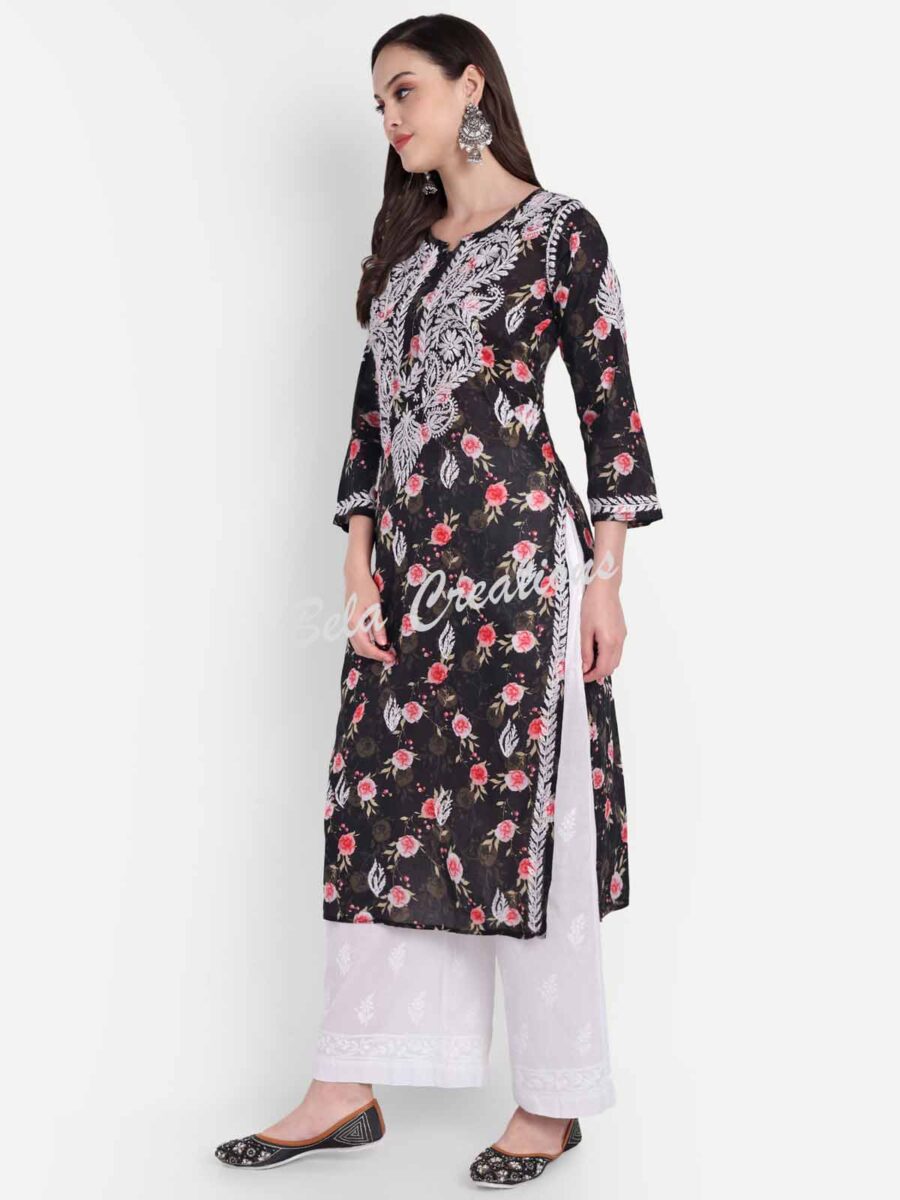 cotton chikankari printed long kurta