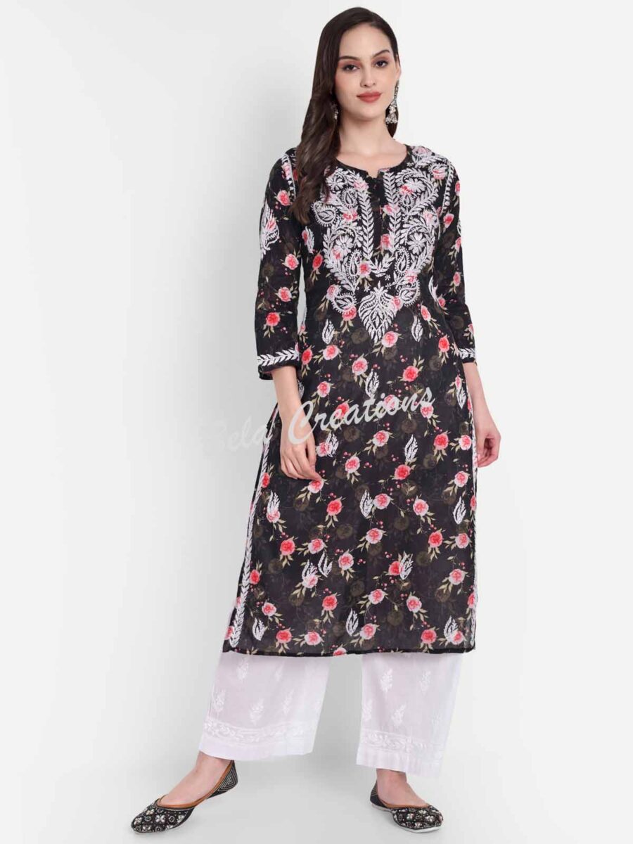 cotton chikankari printed long kurta