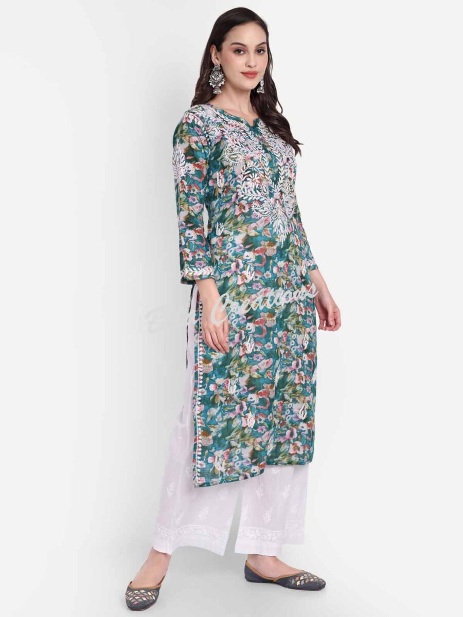 cotton chikankari printed long kurta