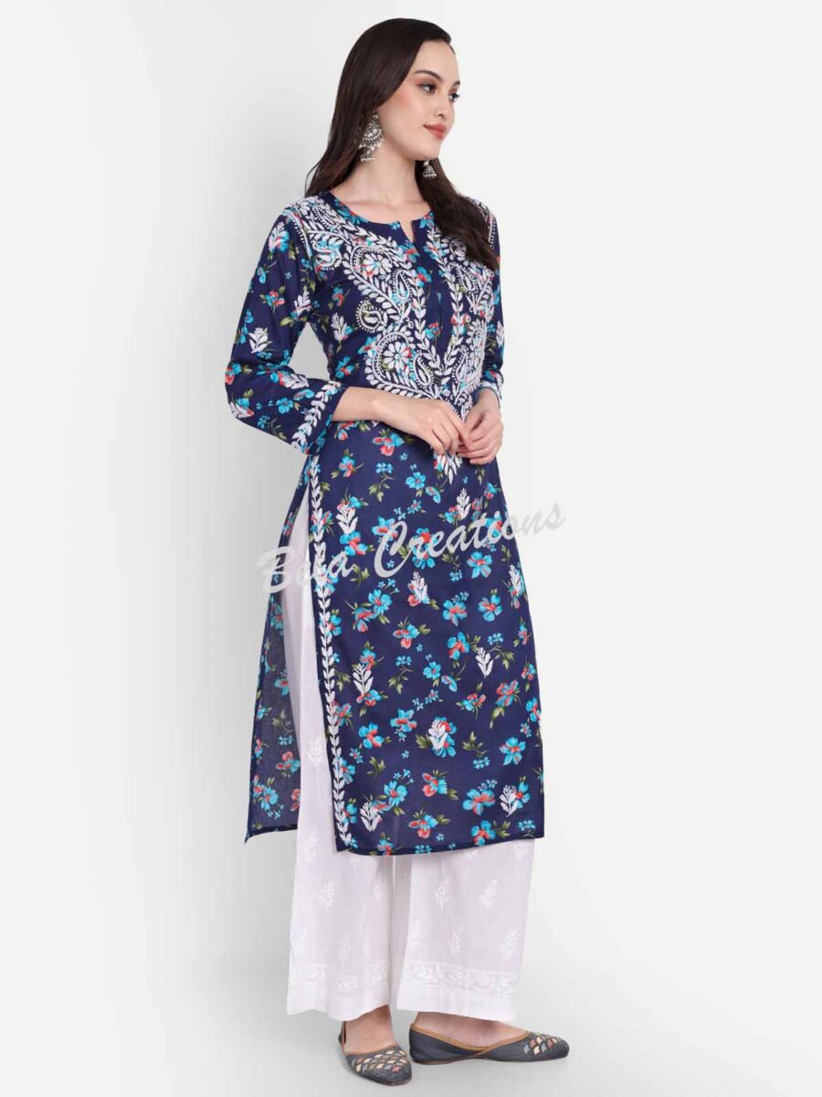 cotton chikankari printed long kurta