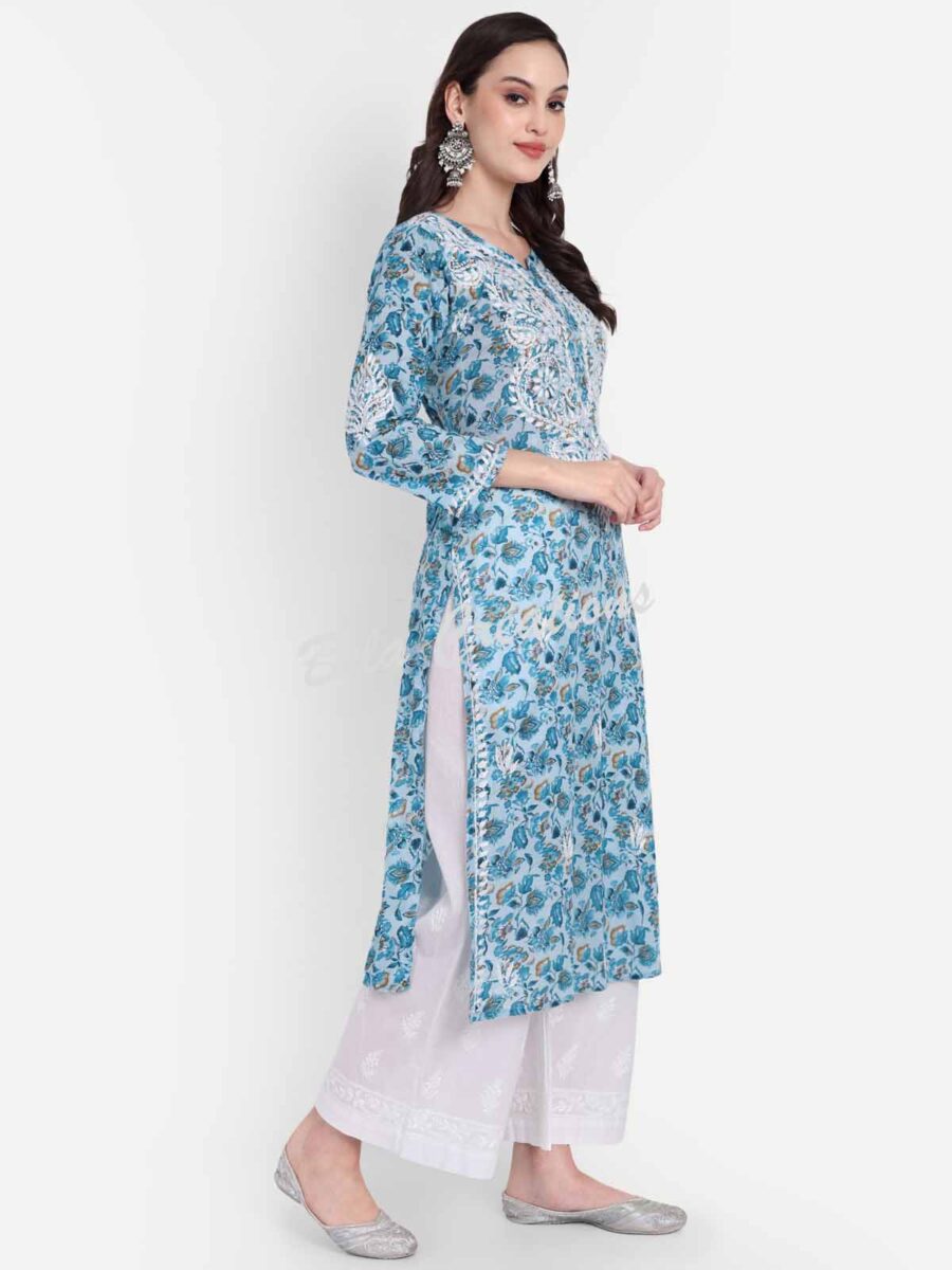 cotton chikankari printed long kurta