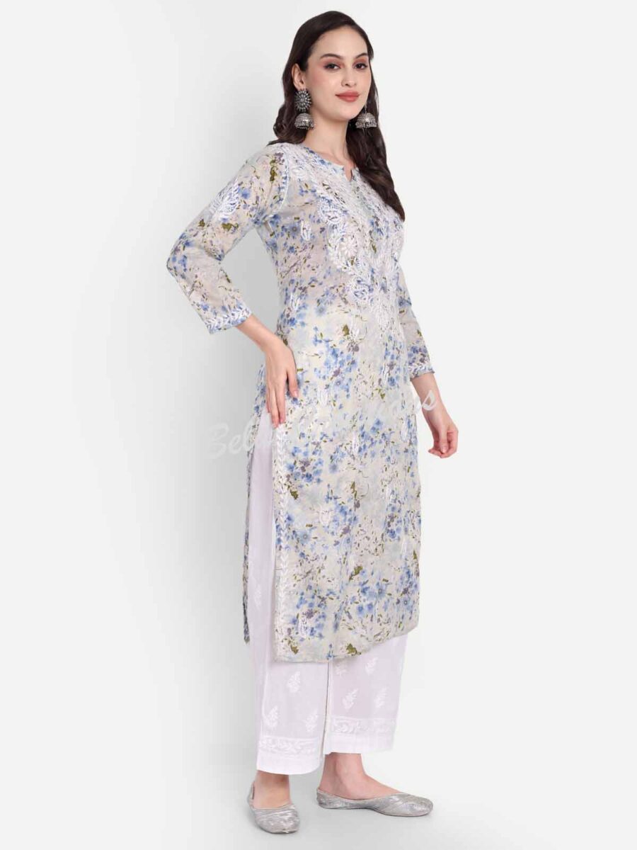 cotton chikankari printed long kurta