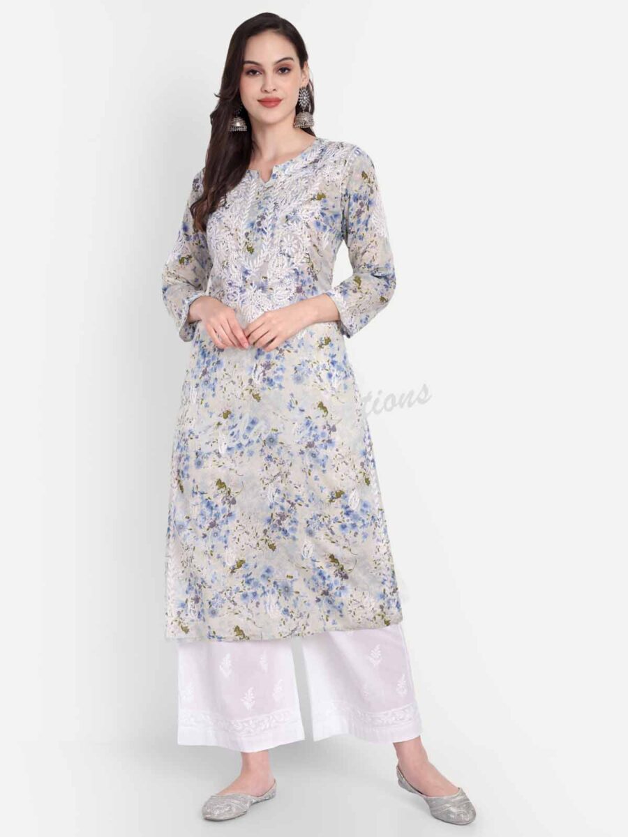 cotton chikankari printed long kurta