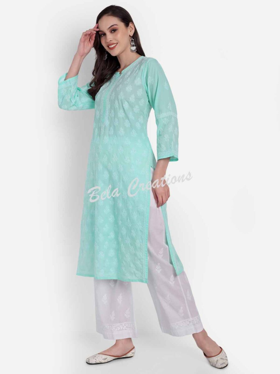 cotton chikankari women straight kurta