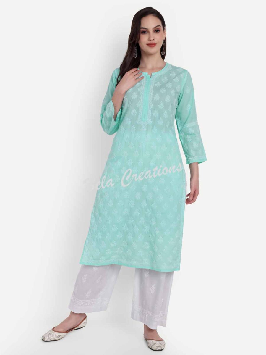 cotton chikankari women straight kurta