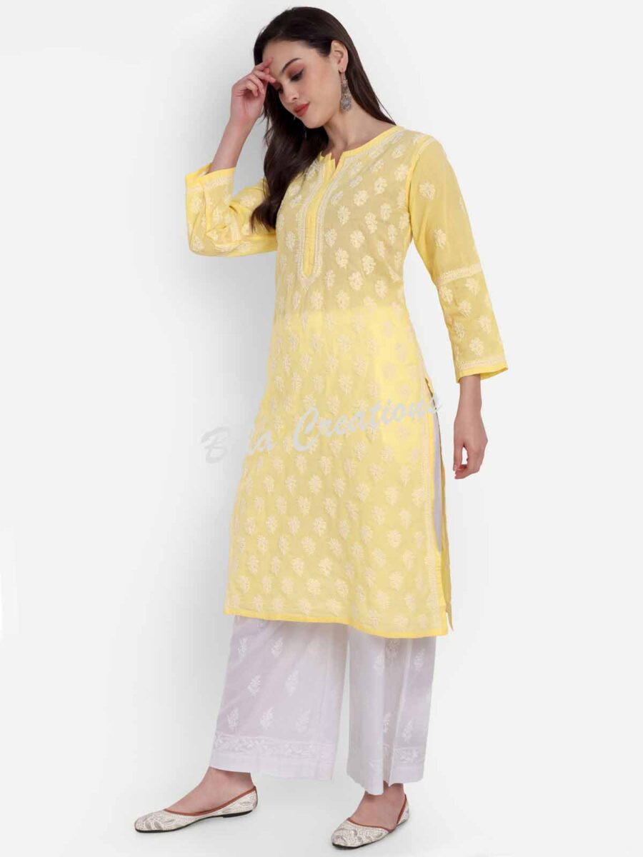 cotton chikankari women straight kurta