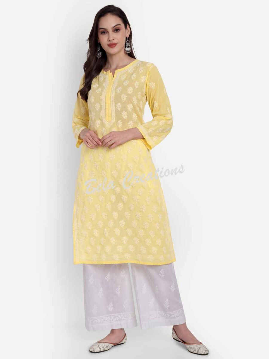 cotton chikankari women straight kurta