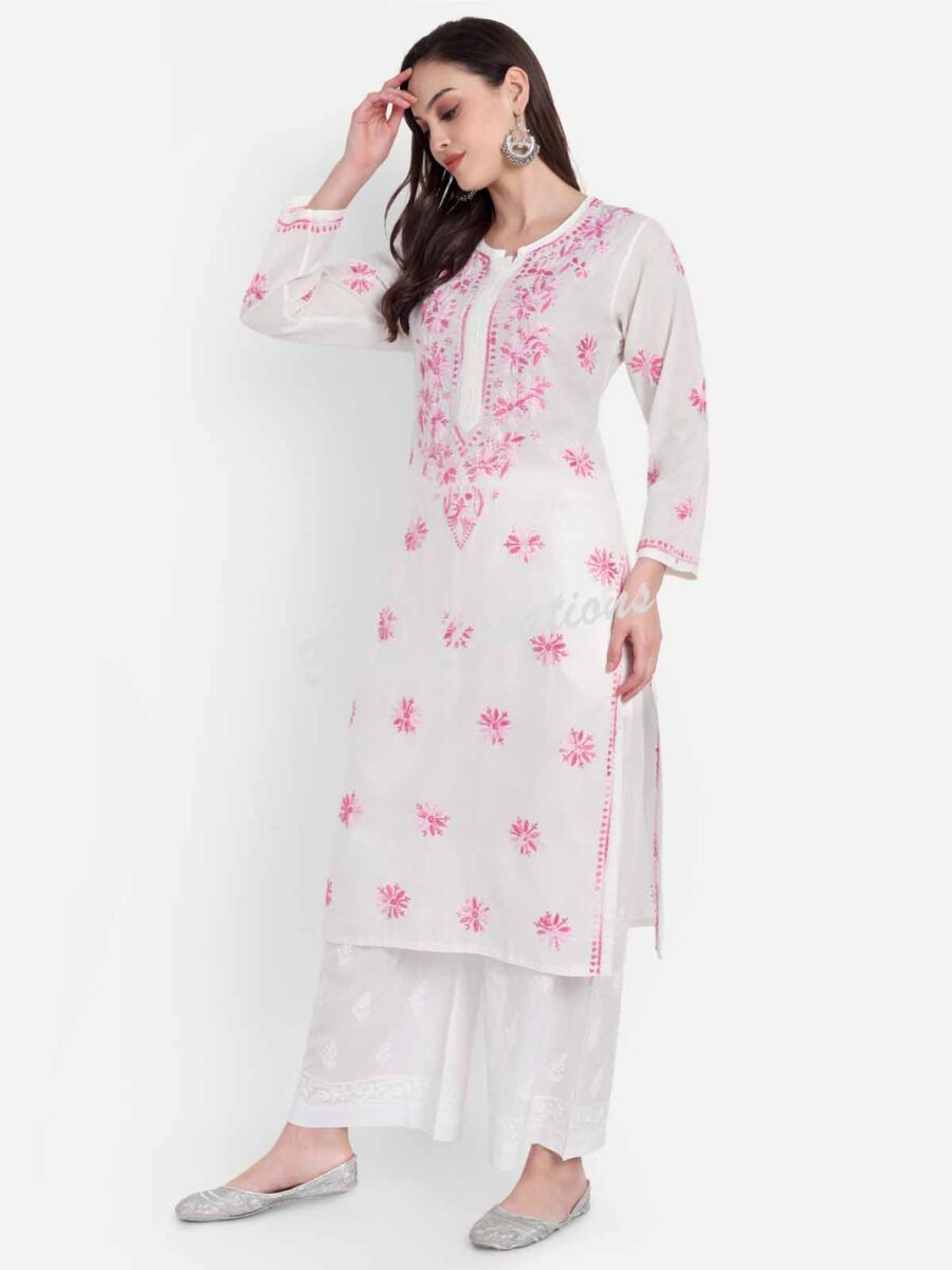 cotton chikankari women straight kurta