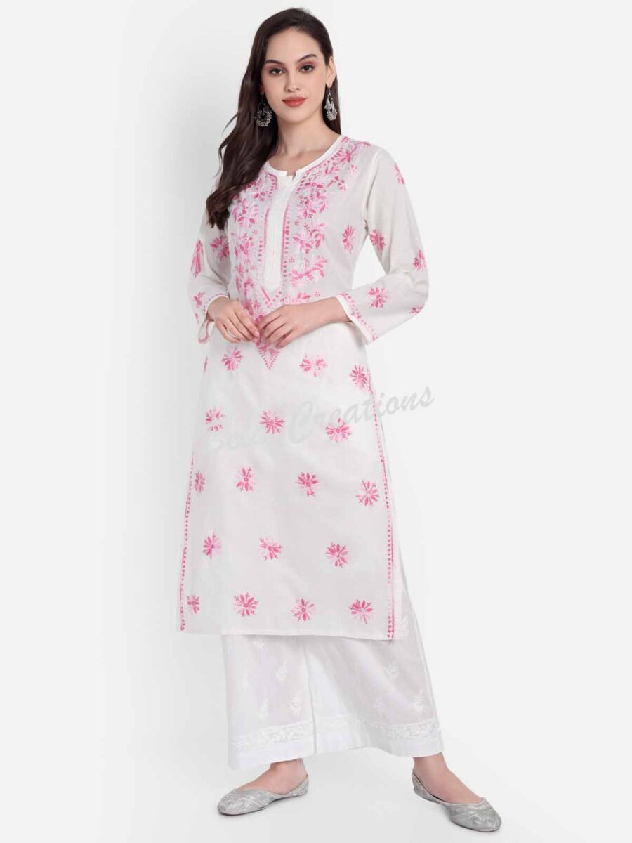 cotton chikankari women straight kurta