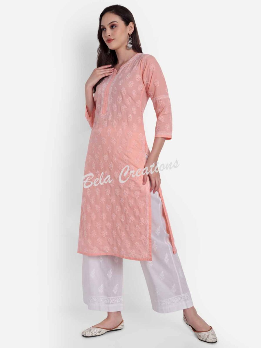 crepe chikankari printed short kurta