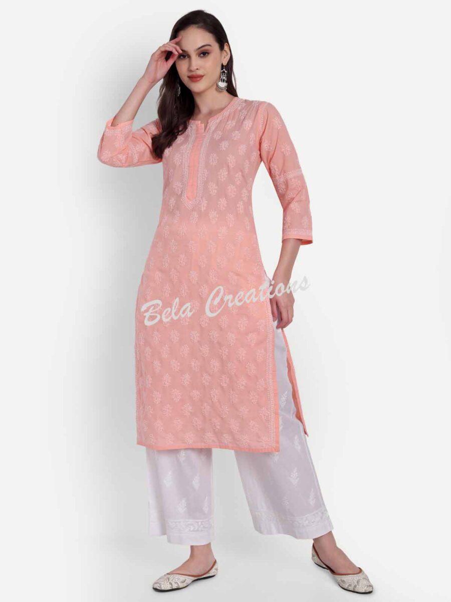 crepe chikankari printed short kurta