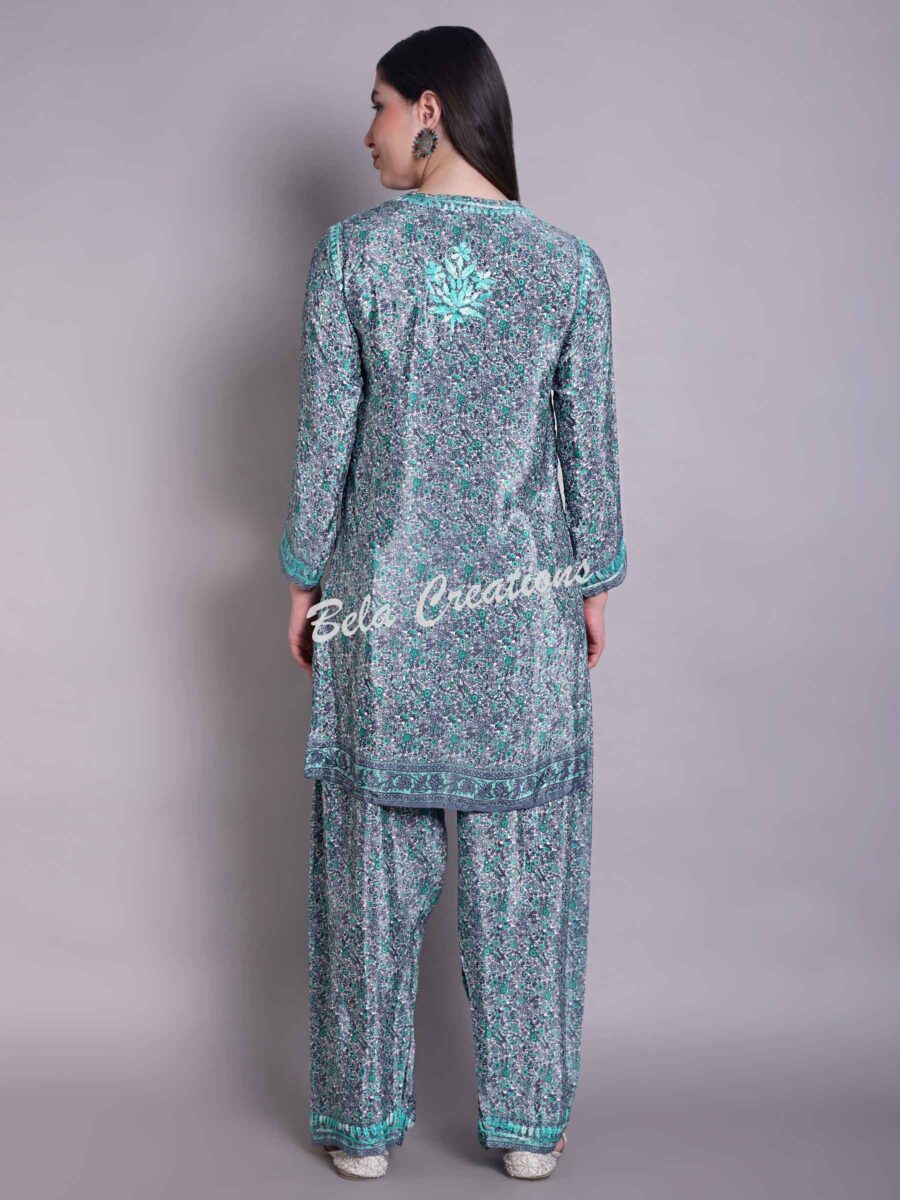 chikankari crepe coord set blue