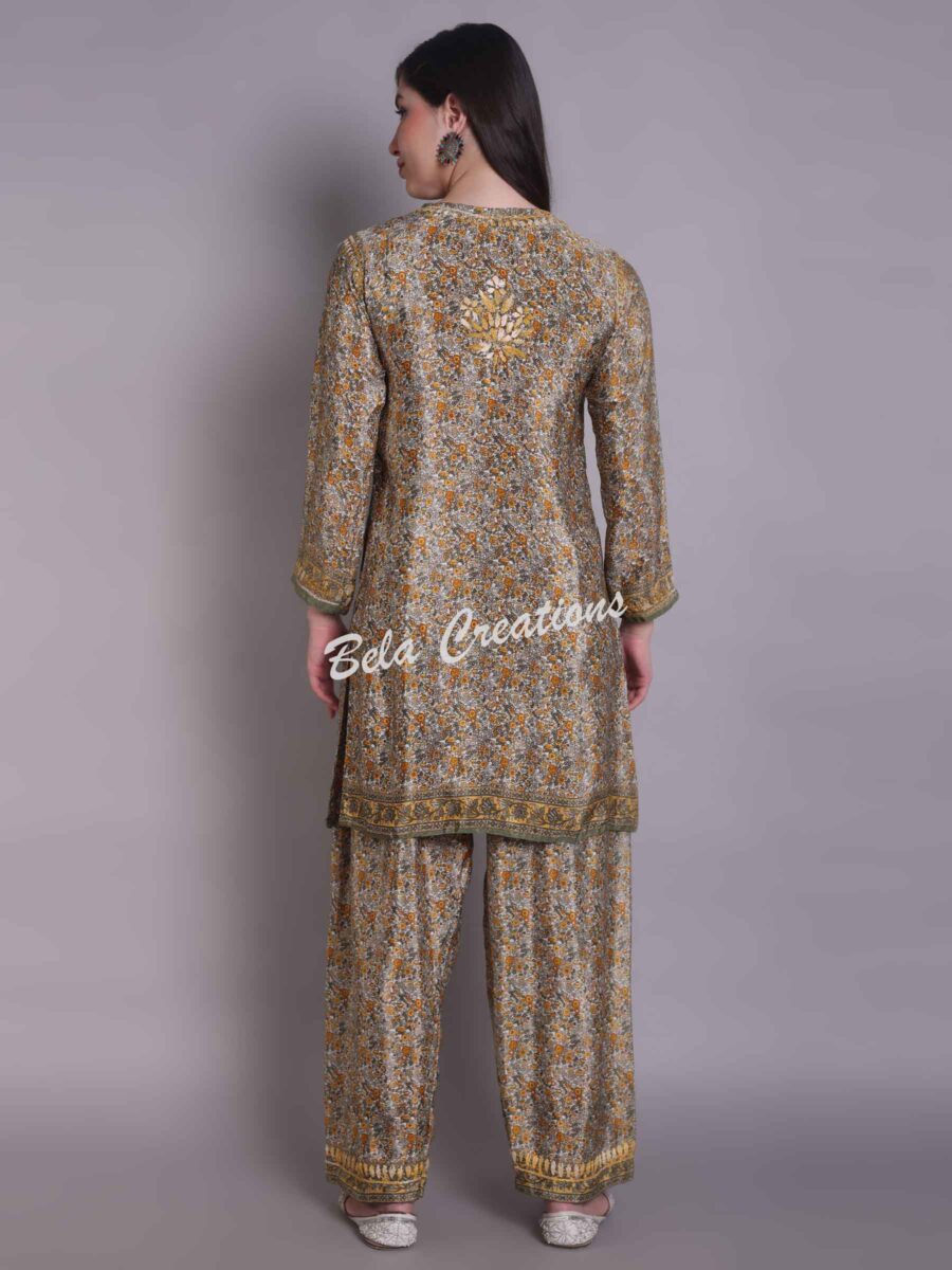 chikankari crepe coord set yellow