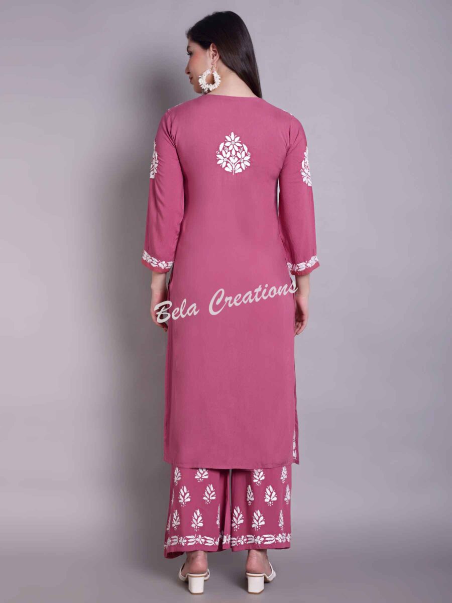 chikankari modal kurta set pink