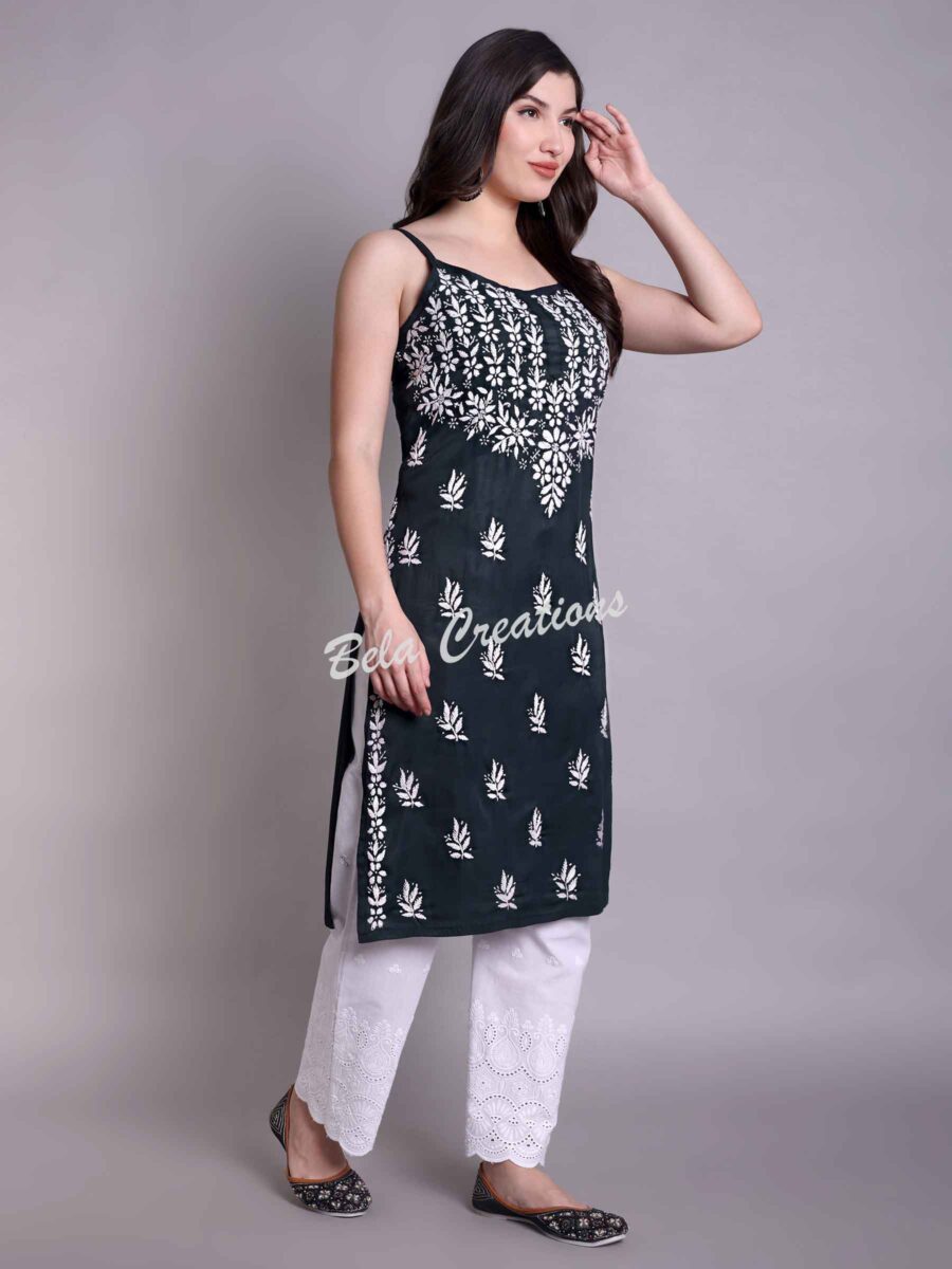 chikankari modal sleeveless kurta blue