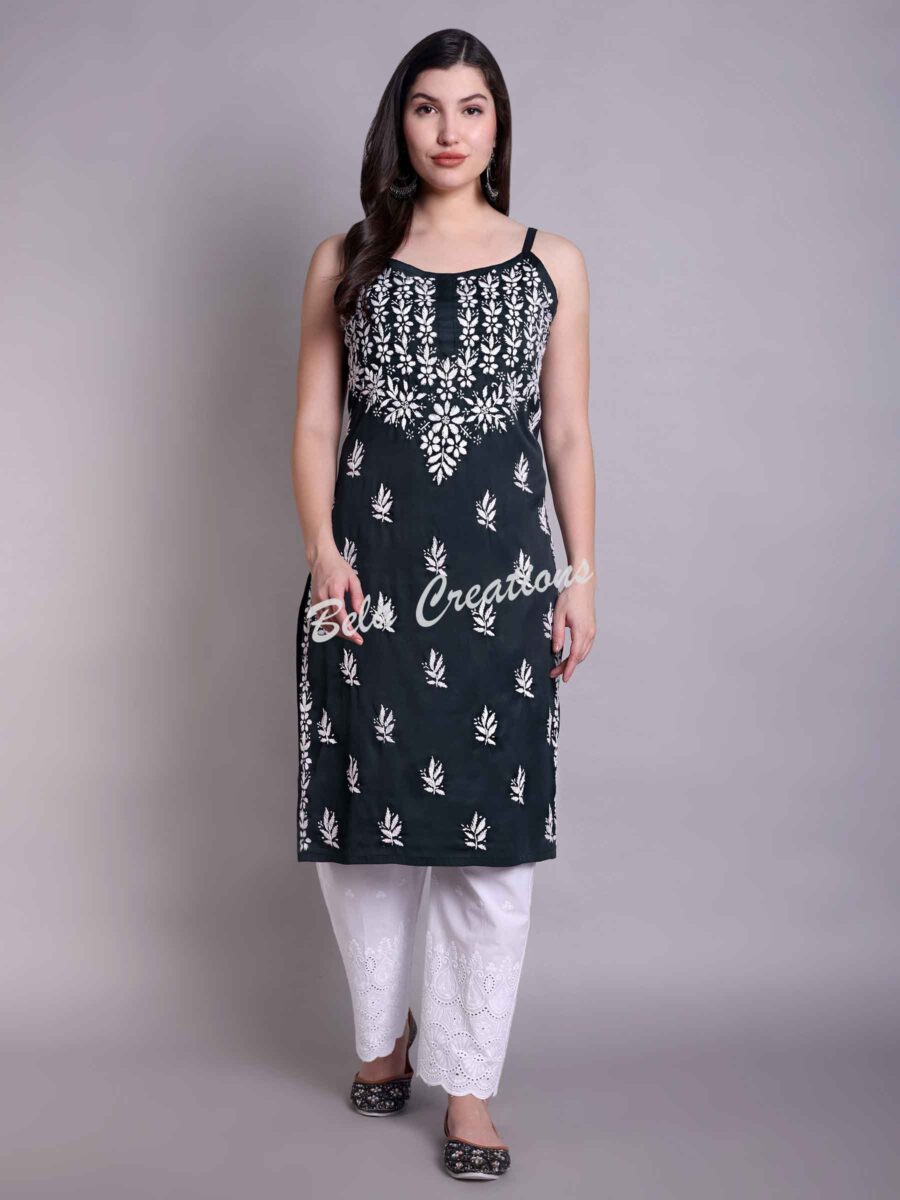 chikankari modal sleeveless kurta blue