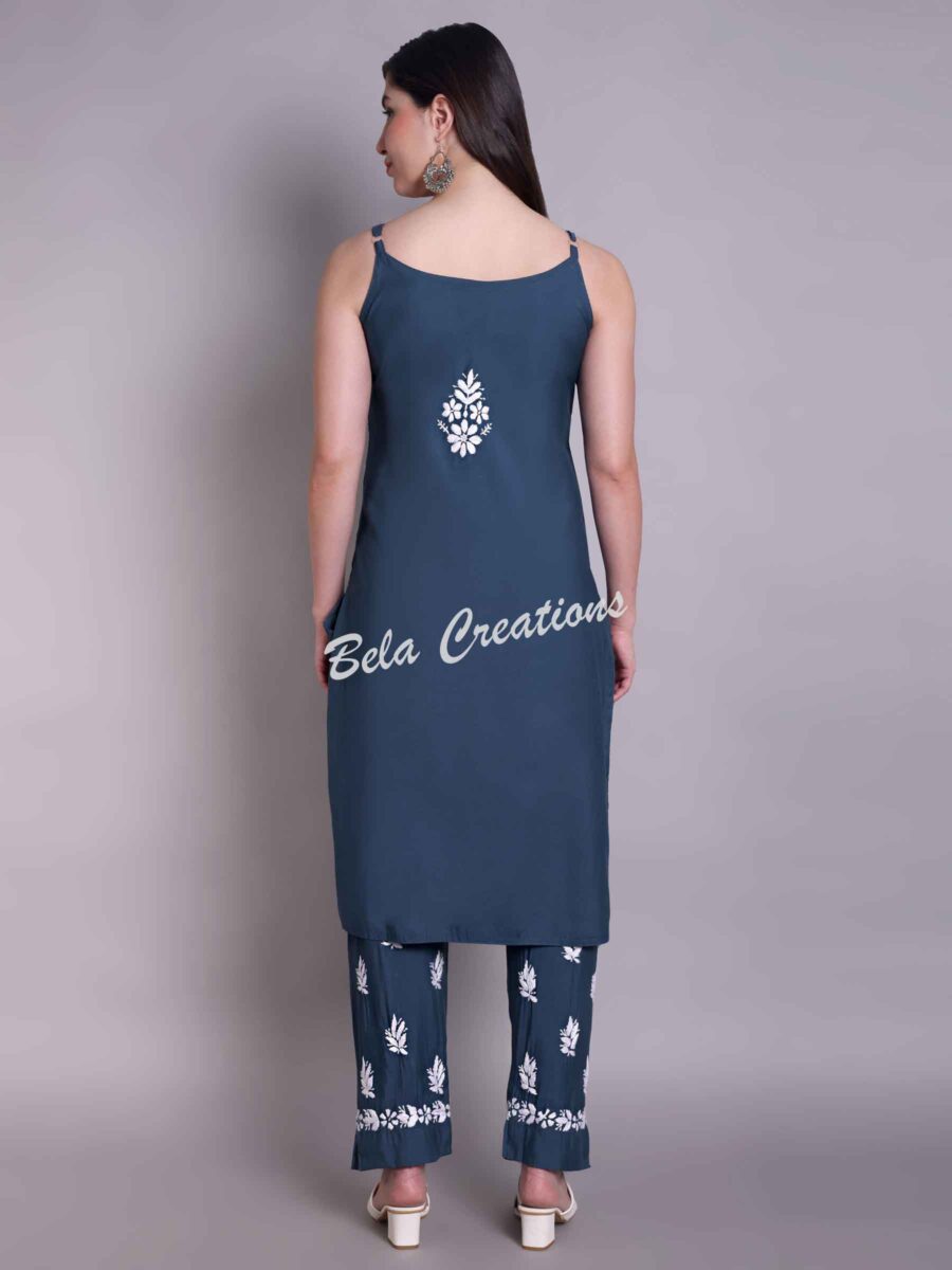 chikankari modal sleeveless kurta set blue