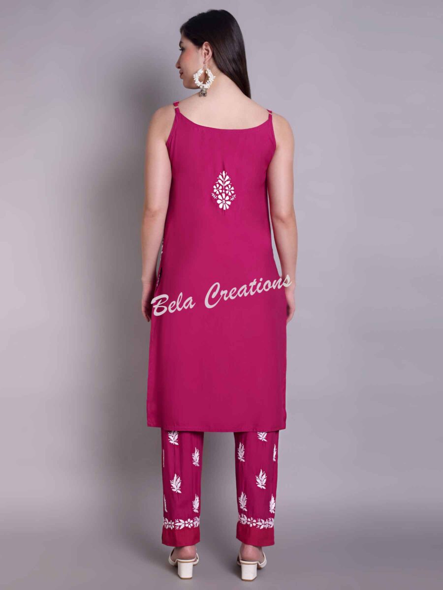 chikankari modal sleeveless kurta set maroon